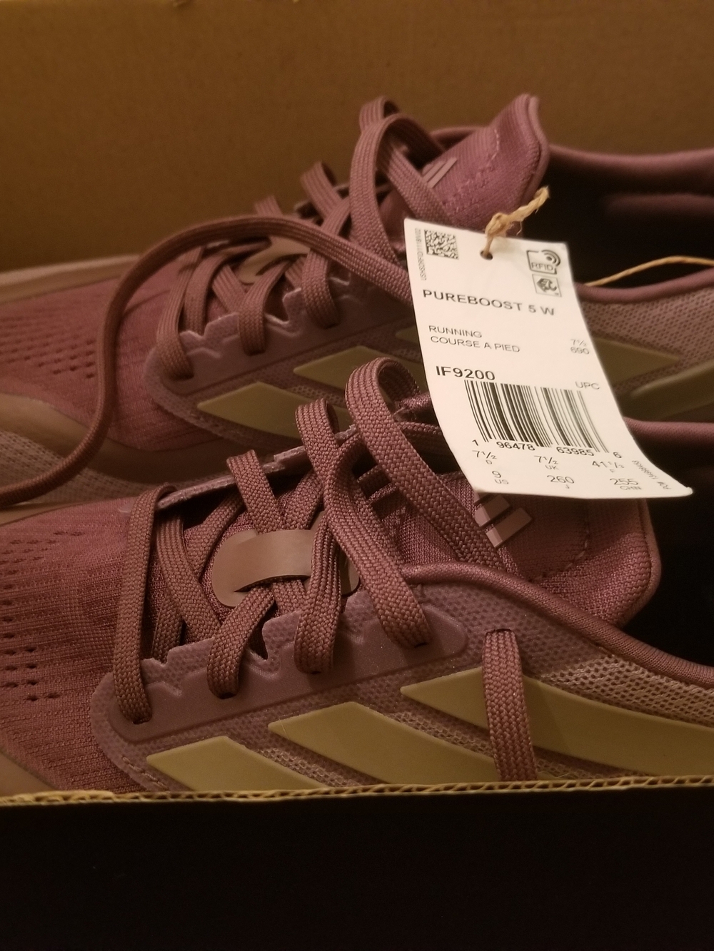Adidas Women's Pureboost Knit Running Shoes in Mauve with Pale Gold Accents